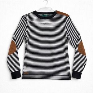 Lauren Ralph Lauren Striped Long Sleeve Crew Neck Shirt with Elbow Patches Women